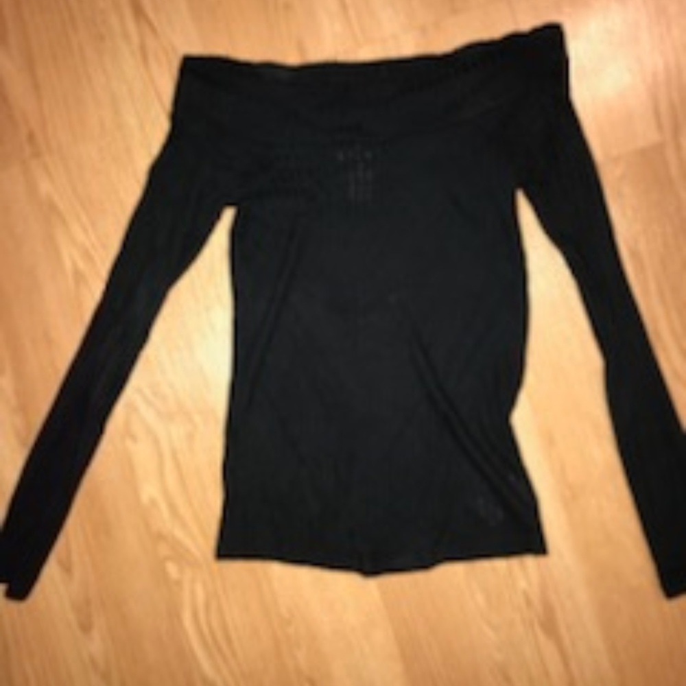 American Eagle Ribbed Off the Shoulder Black Top